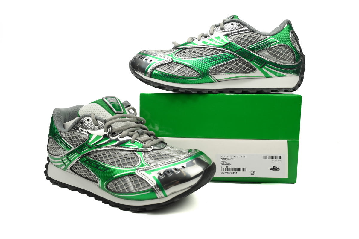 Bottega Veneta Orbit Sneakers – Green/Silver Metallic