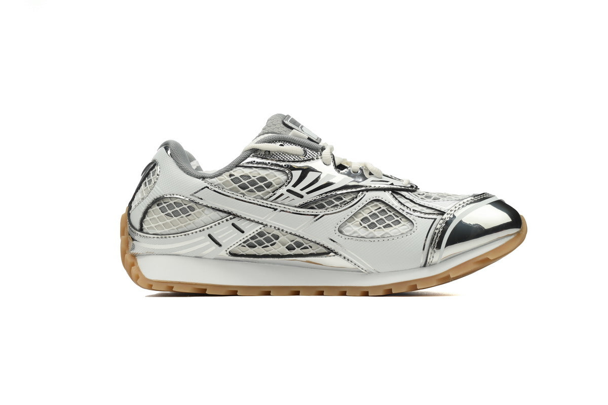 Bottega Veneta Orbit Sneakers – Silver Mesh
