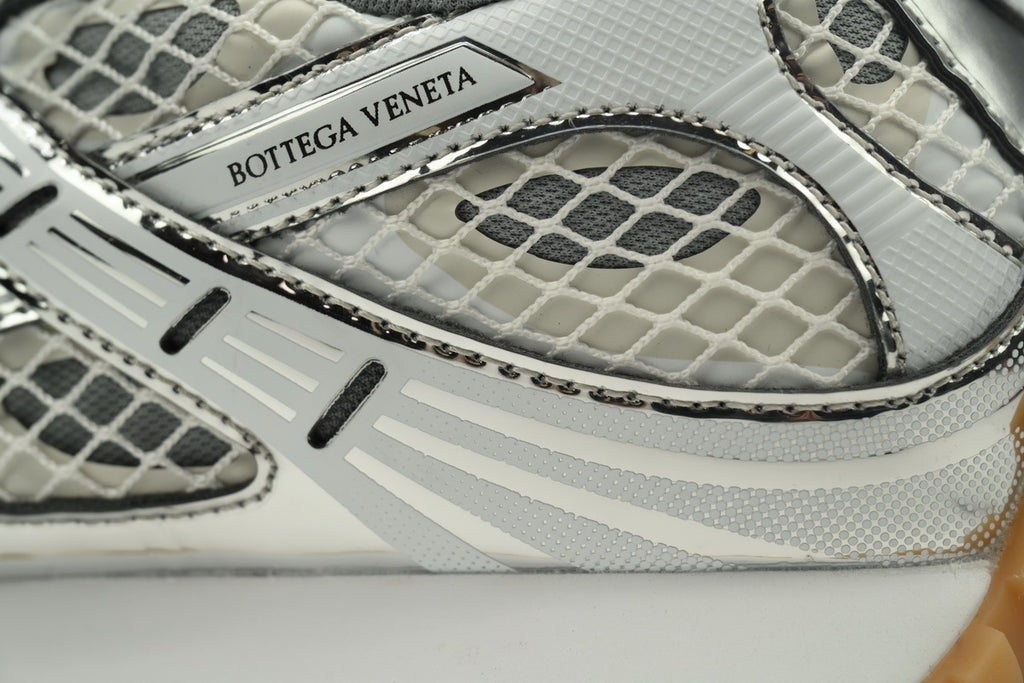 Bottega Veneta Orbit Sneakers – Silver Mesh
