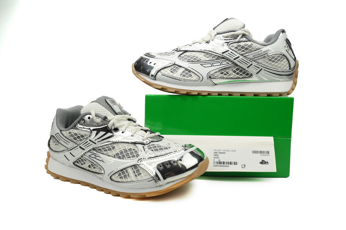 Bottega Veneta Orbit Sneakers – Silver Mesh