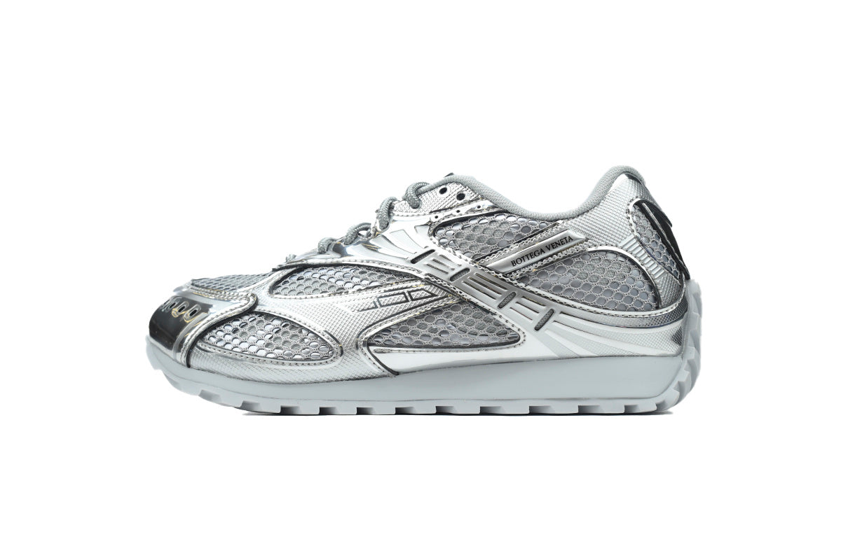 Bottega Veneta Orbit Sneakers – Silver Mesh