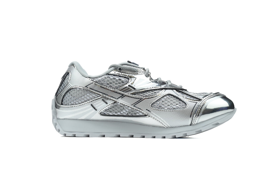 Bottega Veneta Orbit Sneakers – Silver Mesh