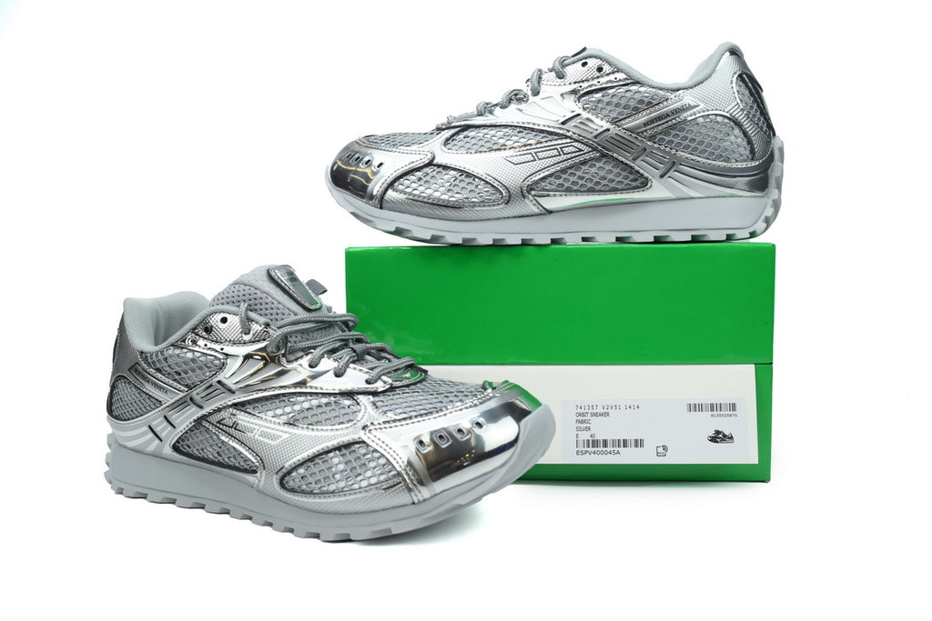 Bottega Veneta Orbit Sneakers – Silver Mesh