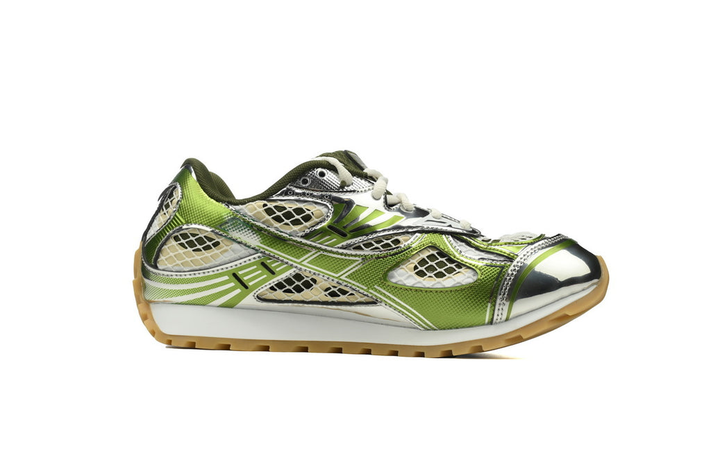Bottega Veneta Orbit Sneakers – Olive Green Metallic