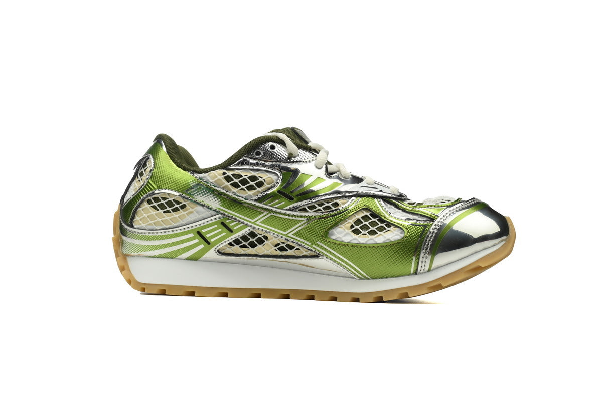 Bottega Veneta Orbit Sneakers – Olive Green Metallic