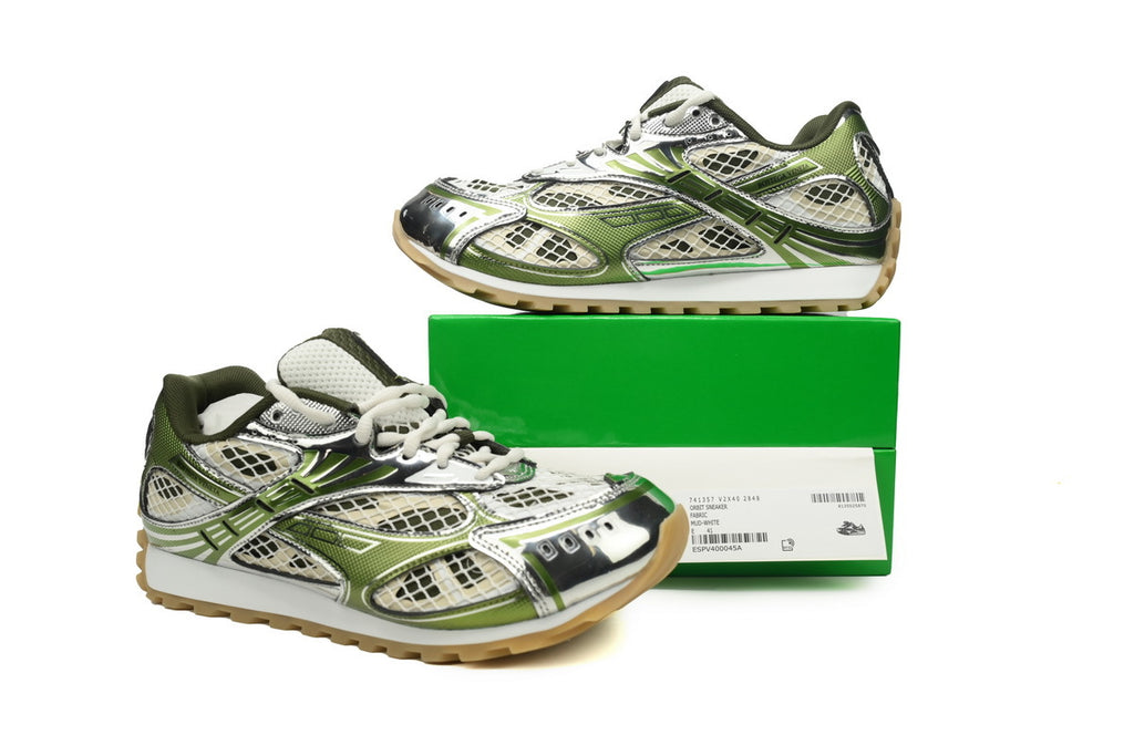 Bottega Veneta Orbit Sneakers – Olive Green Metallic