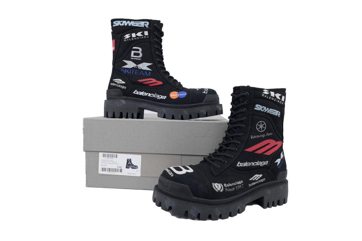 Balenciaga Strike Combat Co-Branded Graffiti Canvas Boots