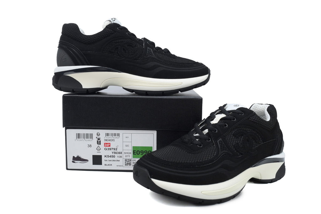 Chanel Black Mesh & Leather Sneakers