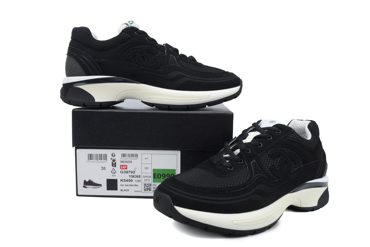 Chanel Black Mesh & Leather Sneakers