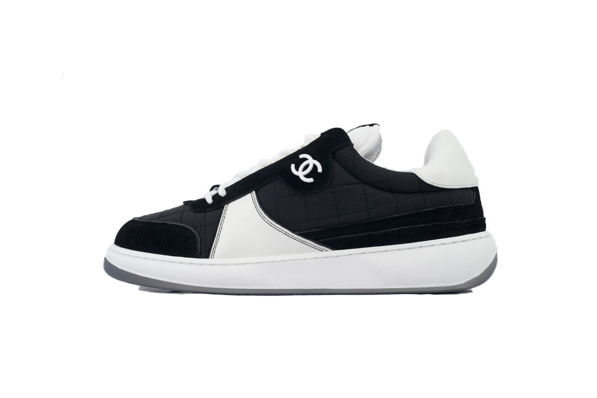 Chanel Black & White Quilted Fabric Sneakers