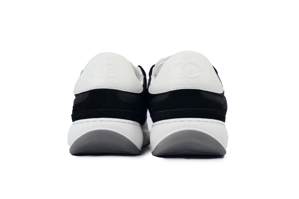 Chanel Black & White Quilted Fabric Sneakers