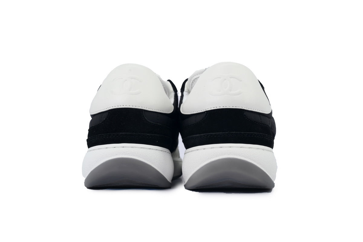 Chanel Black & White Quilted Fabric Sneakers