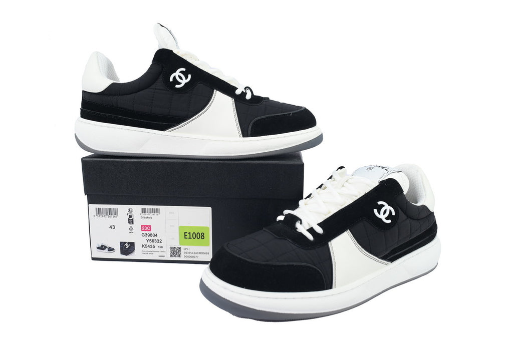 Chanel Black & White Quilted Fabric Sneakers