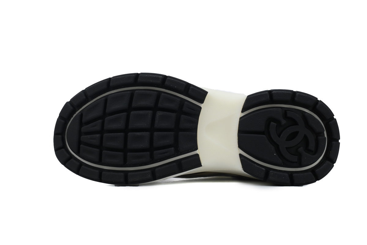 Chanel Khaki Mesh & Metallic Leather Sneakers