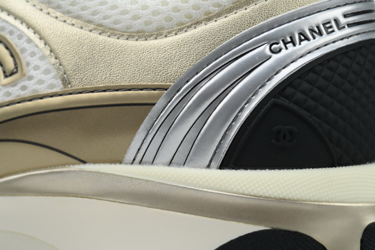 Chanel Khaki Mesh & Metallic Leather Sneakers