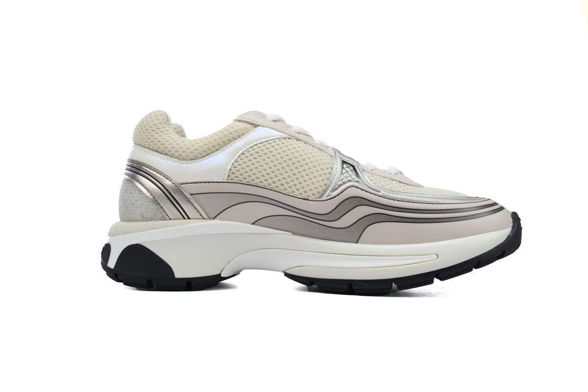 Chanel Rose Gold Metallic Fabric & Leather Sneakers
