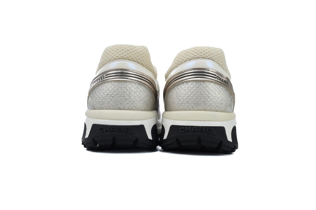 Chanel Rose Gold Metallic Fabric & Leather Sneakers