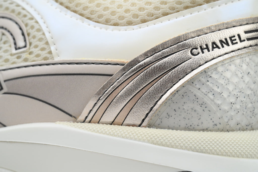 Chanel Rose Gold Metallic Fabric & Leather Sneakers