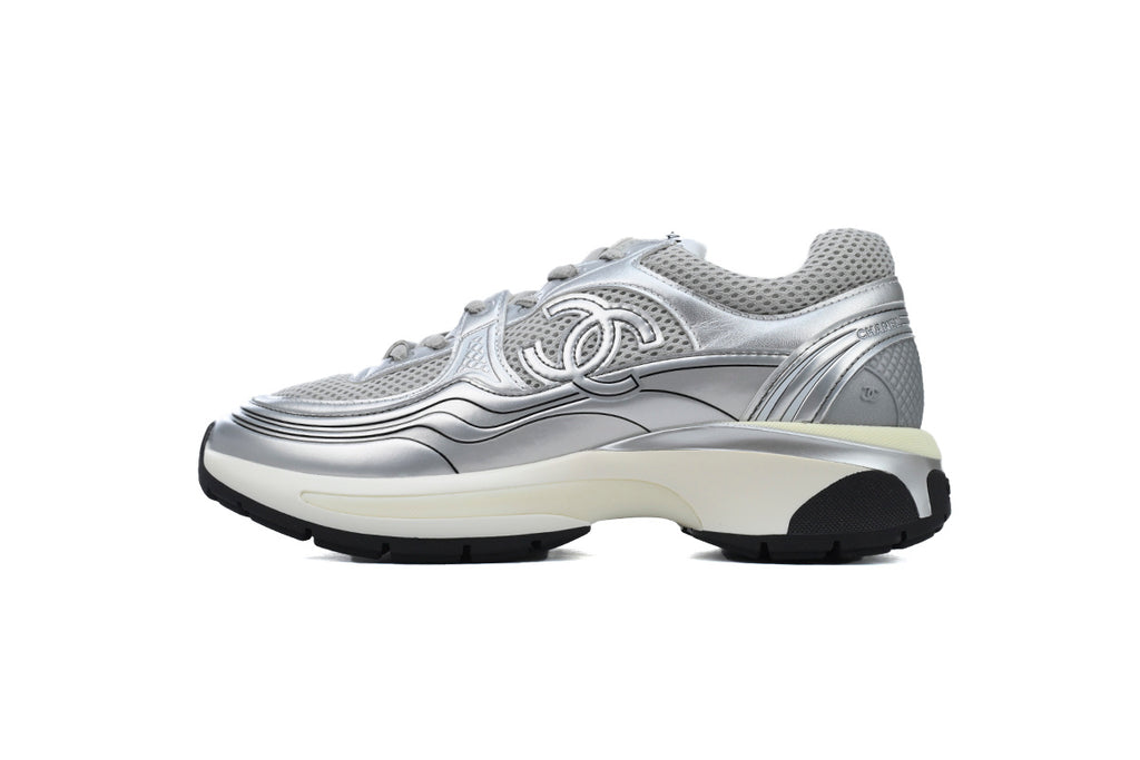Chanel Silver Mesh Double C Sneakers