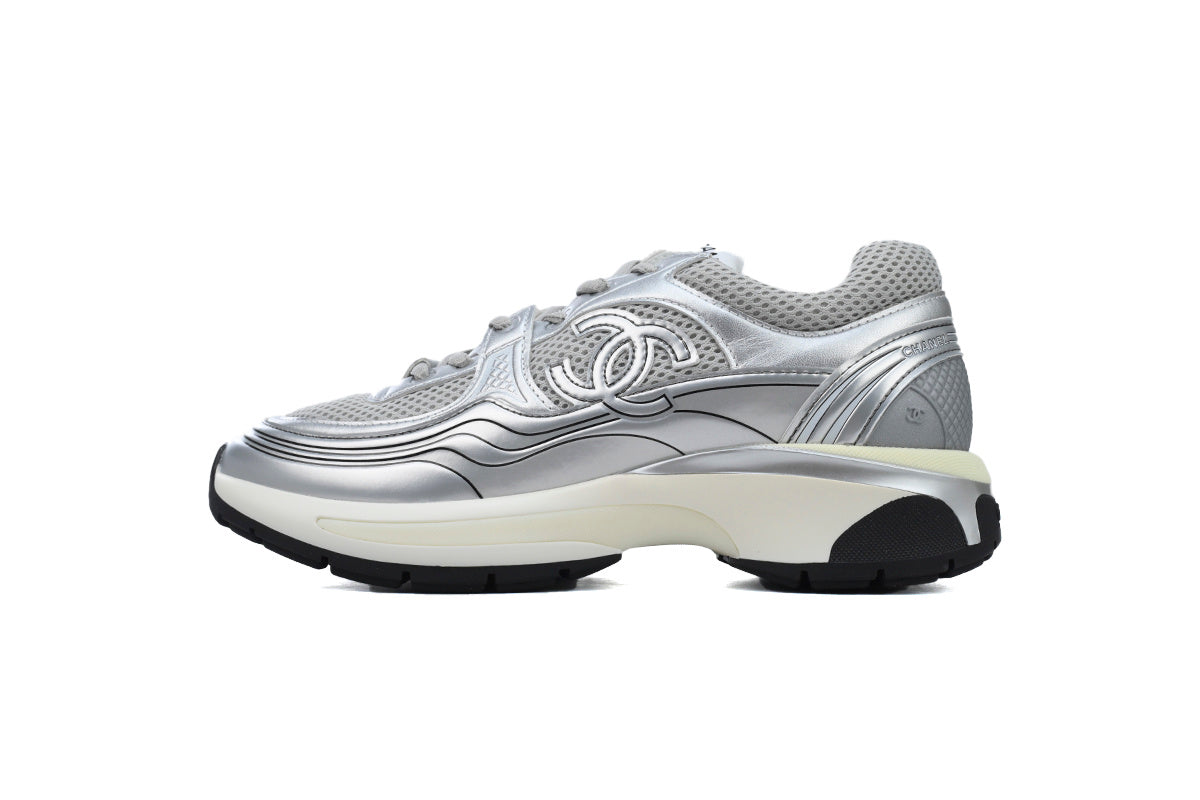Chanel Silver Mesh Double C Sneakers