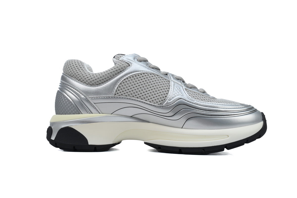 Chanel Silver Mesh Double C Sneakers