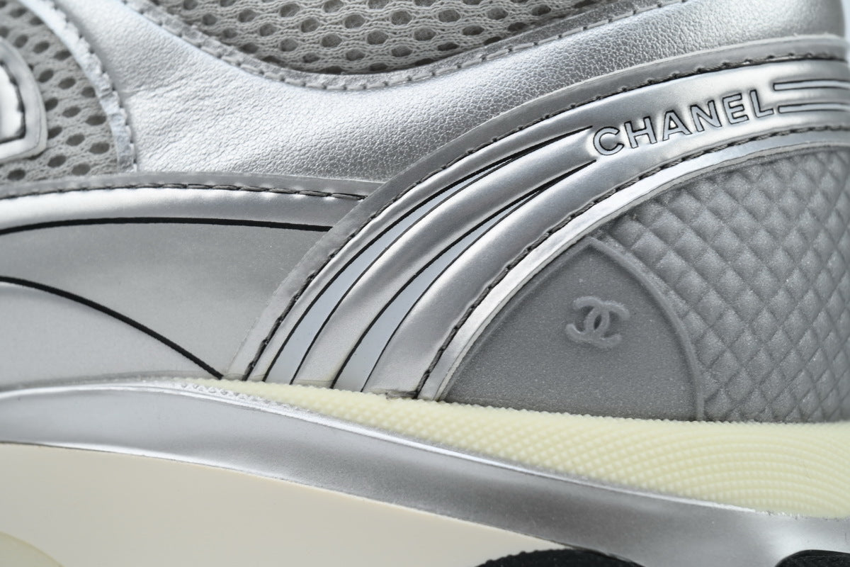 Chanel Silver Mesh Double C Sneakers
