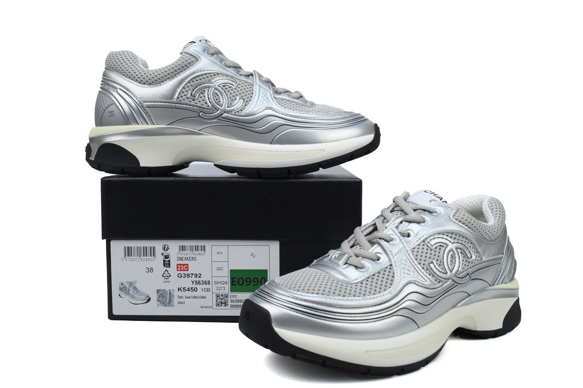 Chanel Silver Mesh Double C Sneakers