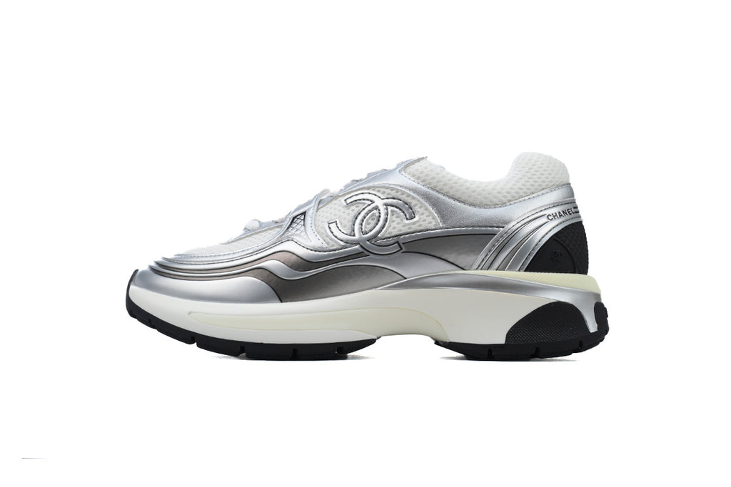 Chanel Silver & Black CC Runner Sneakers