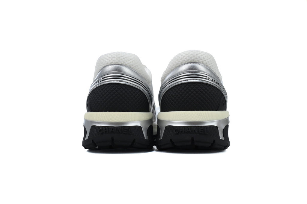 Chanel Silver & Black CC Runner Sneakers