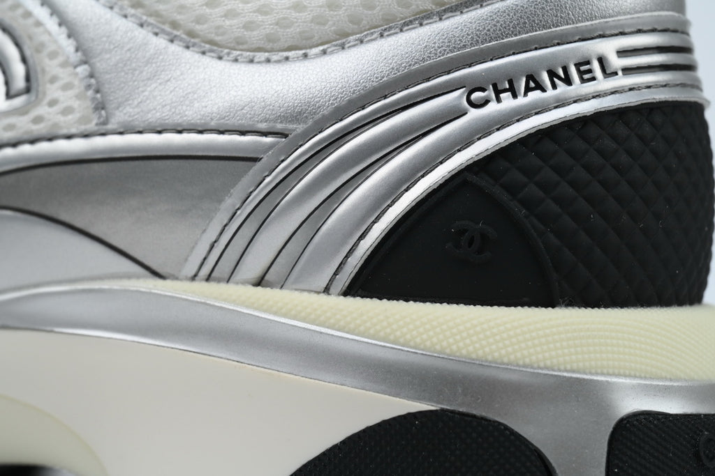Chanel Silver & Black CC Runner Sneakers