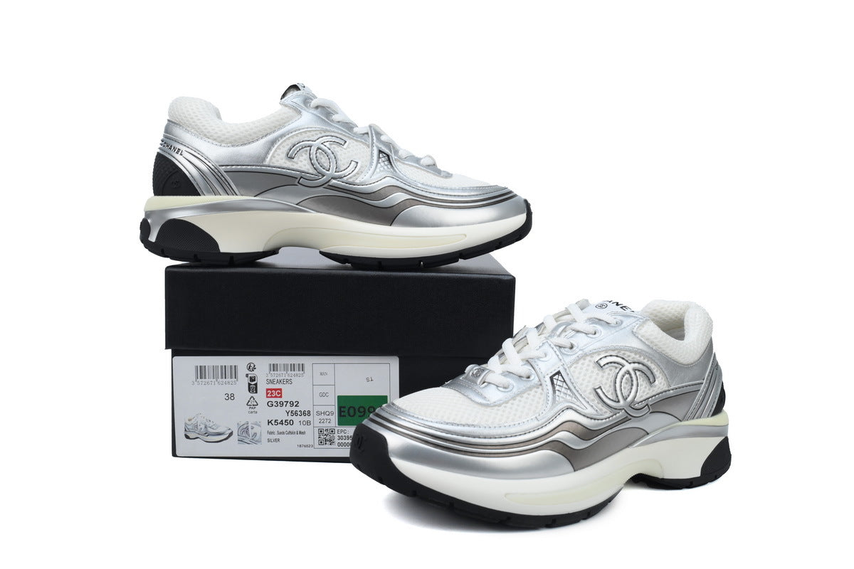 Chanel Silver & Black CC Runner Sneakers