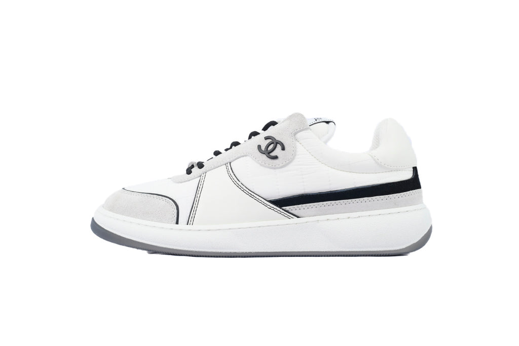 Chanel White Fabric & Calfskin Sneakers
