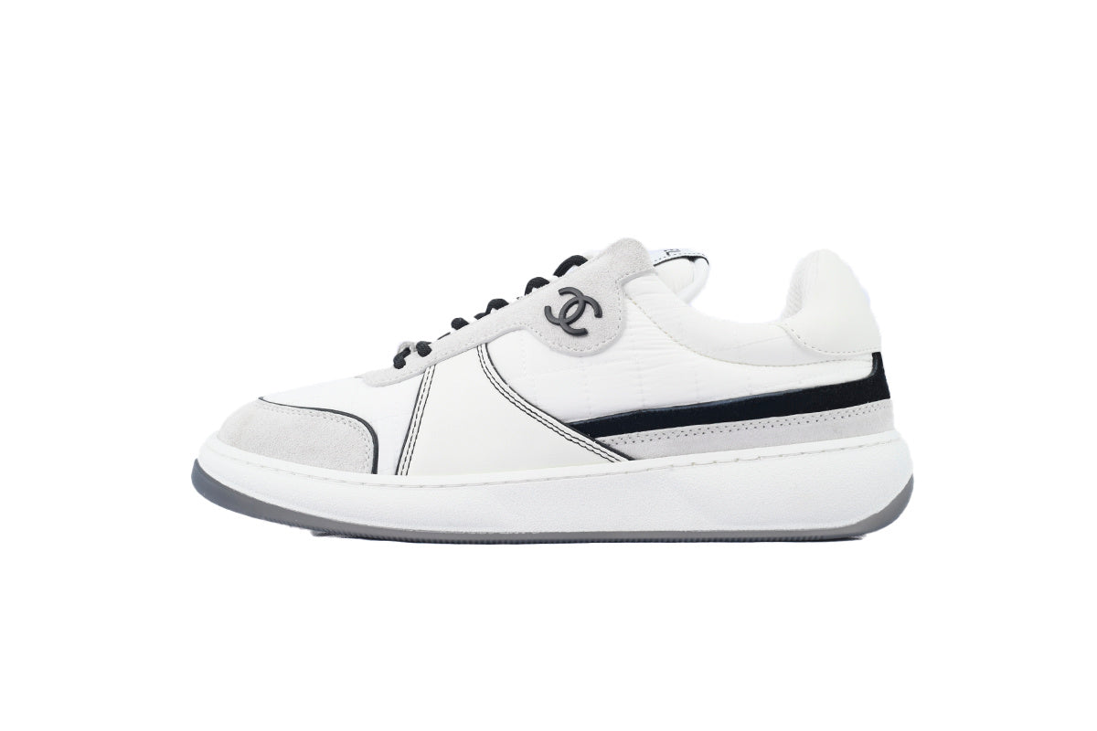 Chanel White Fabric & Calfskin Sneakers