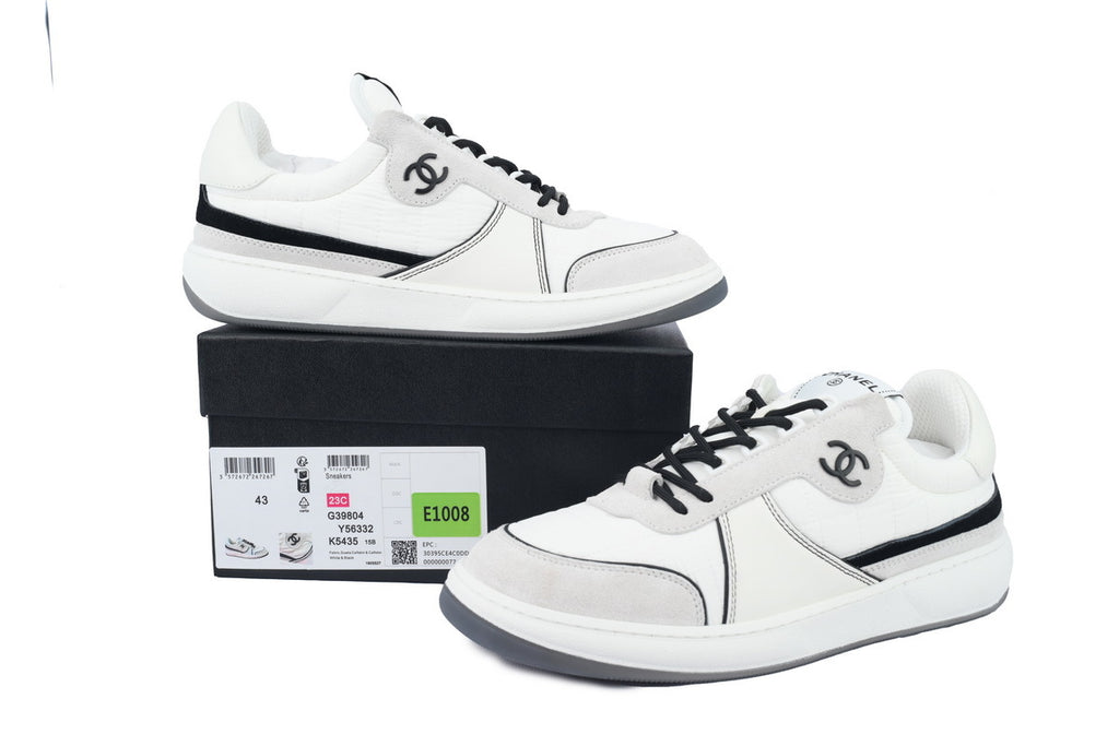 Chanel White Fabric & Calfskin Sneakers