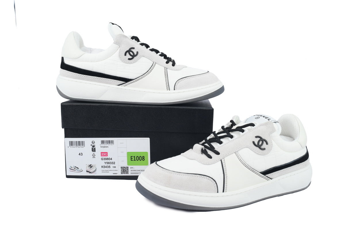Chanel White Fabric & Calfskin Sneakers