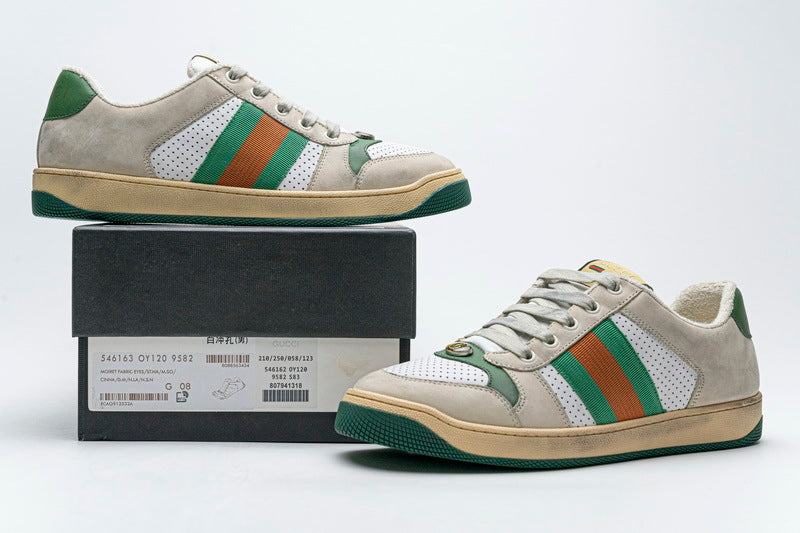 Gucci White Perforated Distressed Sneakers