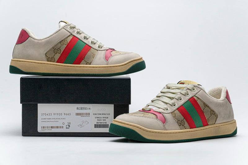 Gucci Screener GG Canvas Sneakers with Pink Heel