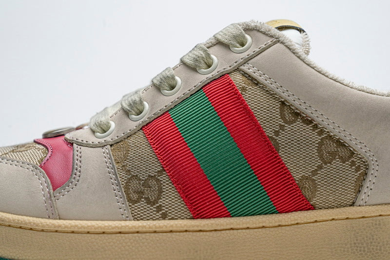 Gucci Screener GG Canvas Sneakers with Pink Heel