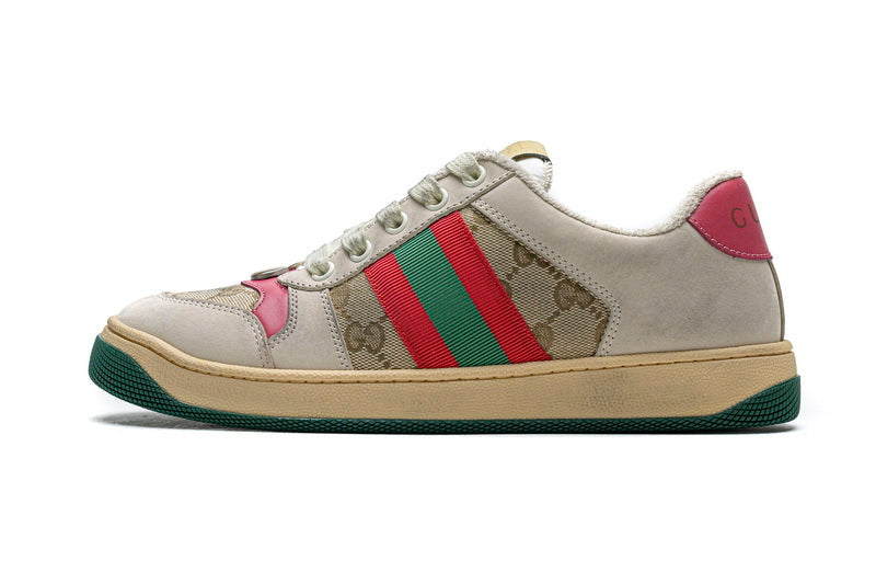 Gucci Screener GG Canvas Sneakers with Pink Heel