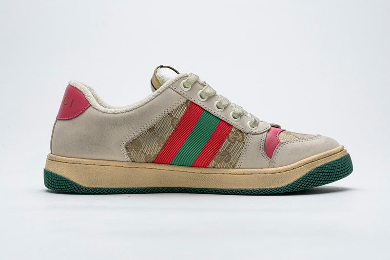 Gucci Screener GG Canvas Sneakers with Pink Heel