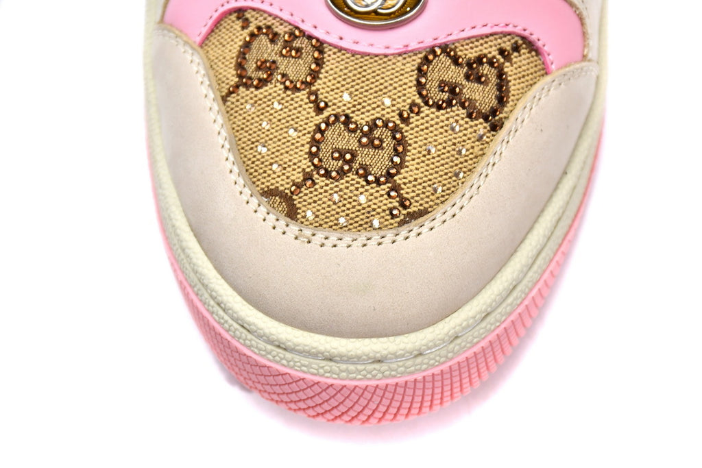 Gucci Screener Pink Crystal GG Canvas Sneakers