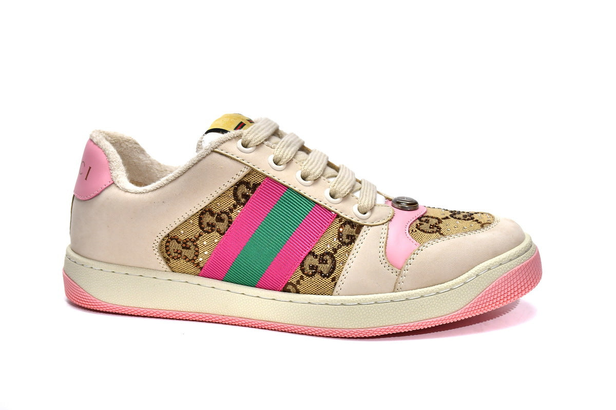 Gucci Screener Pink Crystal GG Canvas Sneakers