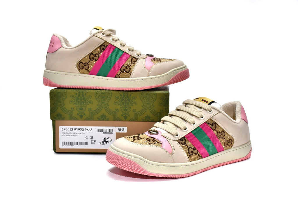 Gucci Screener Pink Crystal GG Canvas Sneakers