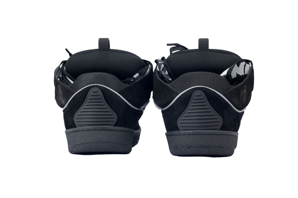 LANVIN Curb Leather Sneakers – Black/Grey Tonal