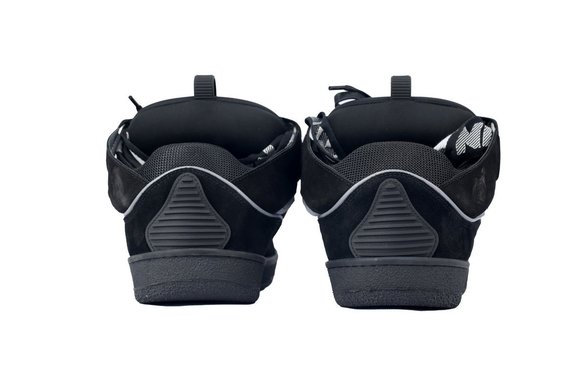 LANVIN Curb Leather Sneakers – Black/Grey Tonal