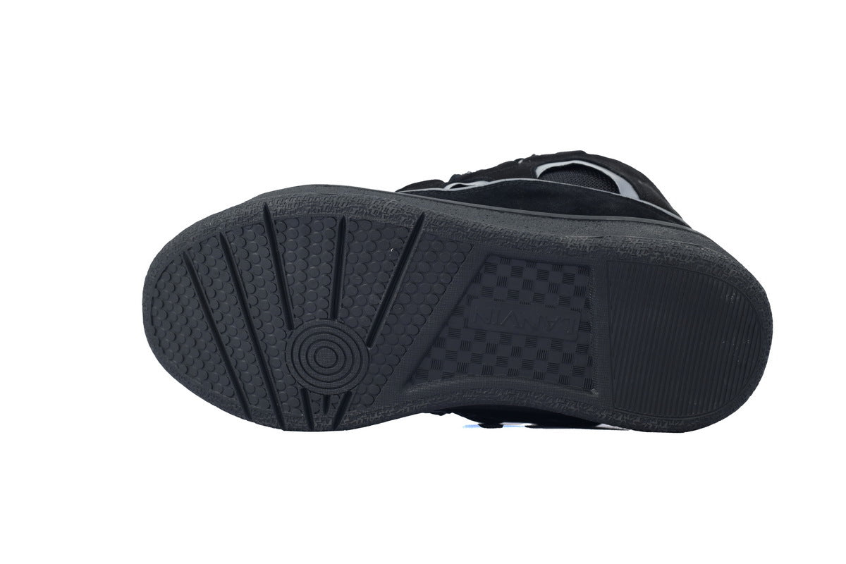 LANVIN Curb Leather Sneakers – Black/Grey Tonal