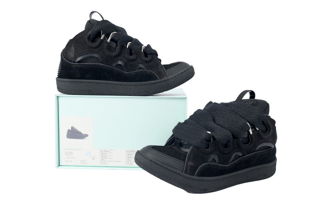 LANVIN Curb Leather Sneakers – All-Black