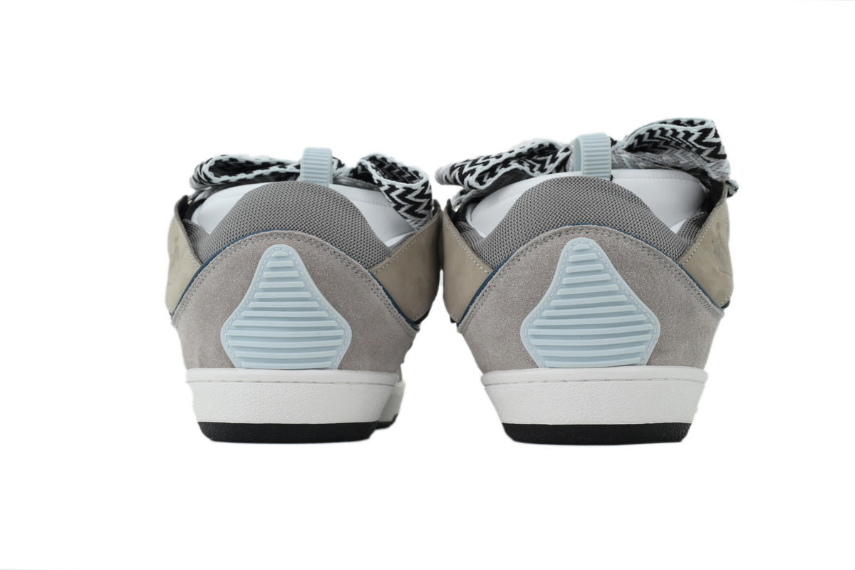 LANVIN Curb Leather Sneakers – Grey/Light Blue