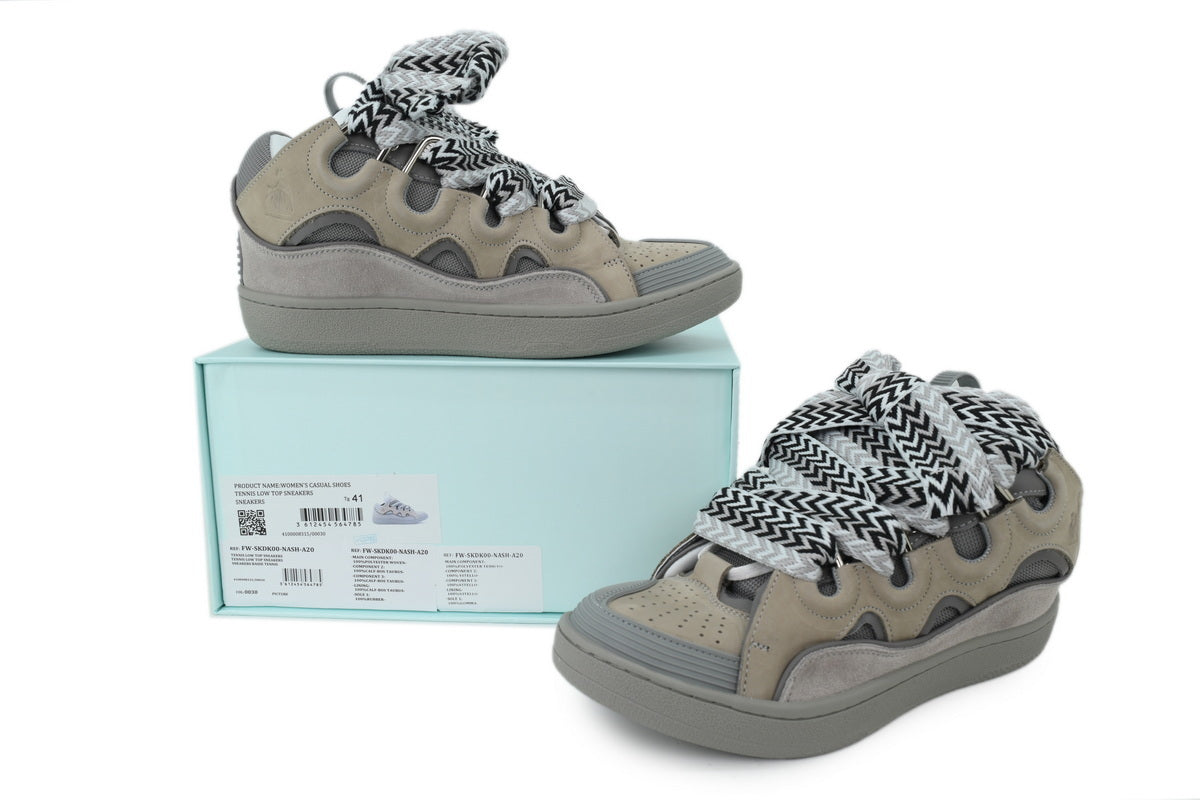 LANVIN Curb Leather Sneakers – Grey