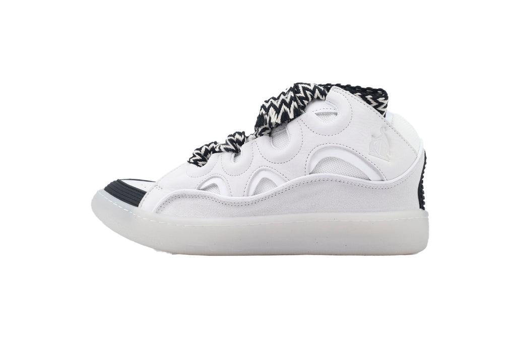 LANVIN Curb Leather Sneakers – Grey/White Neutral